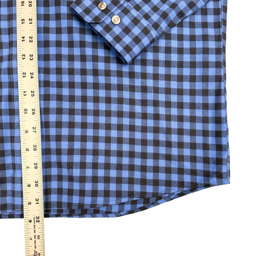 LL Bean Flannel Shirt Mens Large Tall Blue Black Gingham Cotton Button Down - Picture 5 of 10